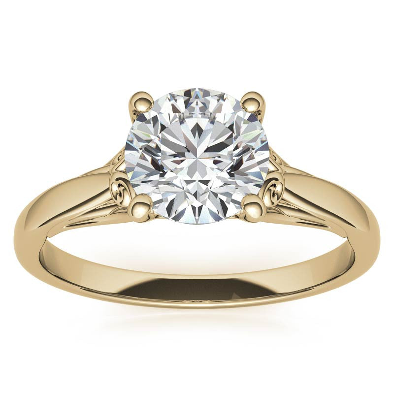 Round Scroll Moissanite Solitaire Ring with Surprise Diamond