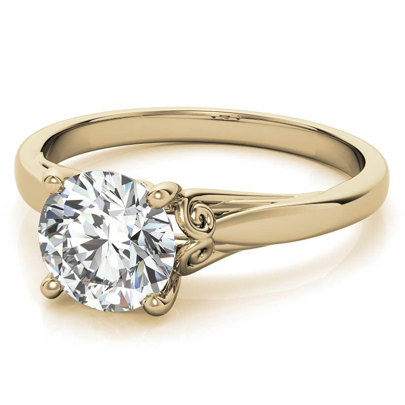 Round Scroll Moissanite Solitaire Ring with Surprise Diamond