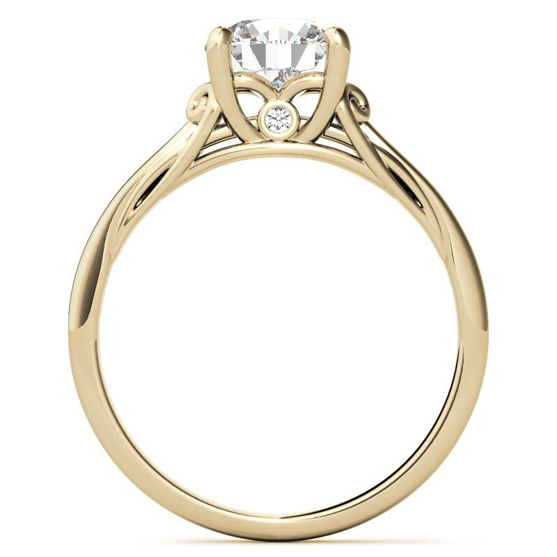 Round Scroll Moissanite Solitaire Ring with Surprise Diamond