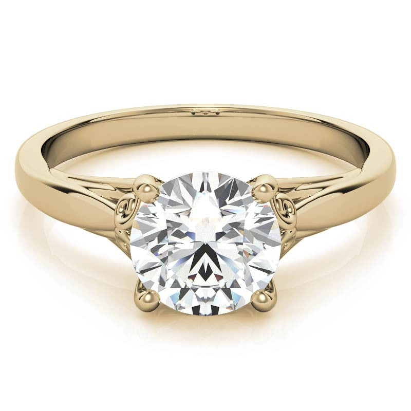 Round Scroll Moissanite Solitaire Ring with Surprise Diamond