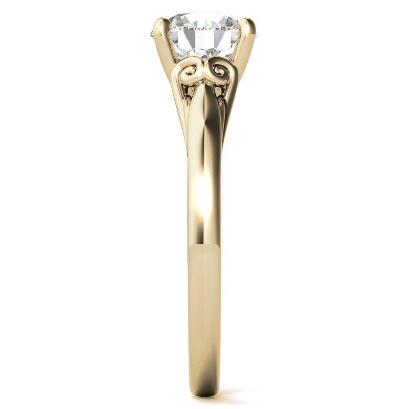 Round Scroll Moissanite Solitaire Ring with Surprise Diamond