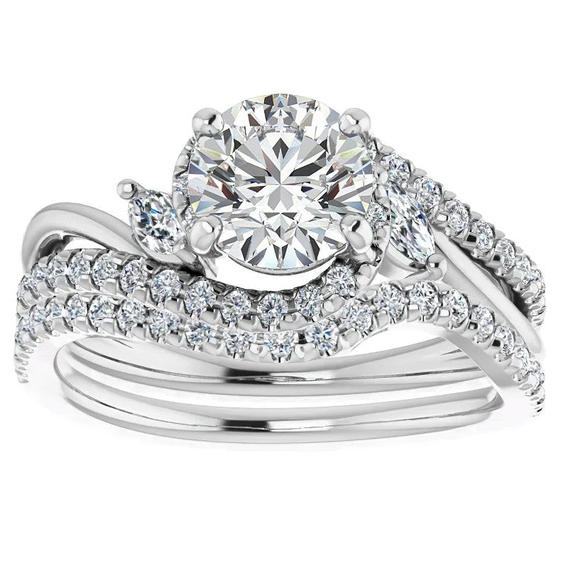 Round Double Band Bypass Moissanite 3-Stone Ring