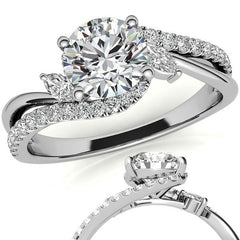 Round Double Band Bypass Moissanite 3-Stone Ring