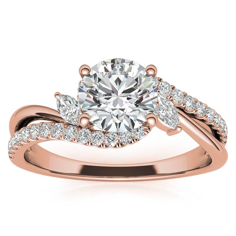 Round Double Band Bypass Moissanite 3-Stone Ring