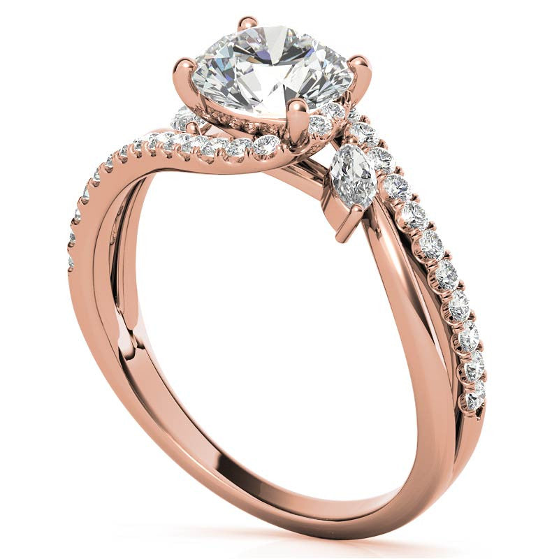 Round Double Band Bypass Moissanite 3-Stone Ring