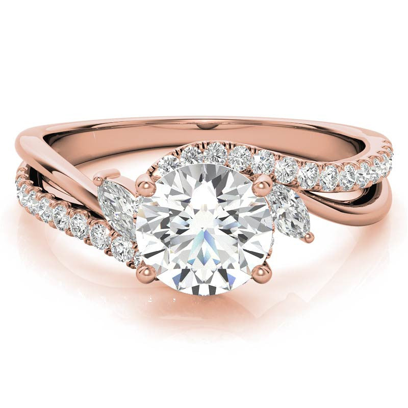 Round Double Band Bypass Moissanite 3-Stone Ring
