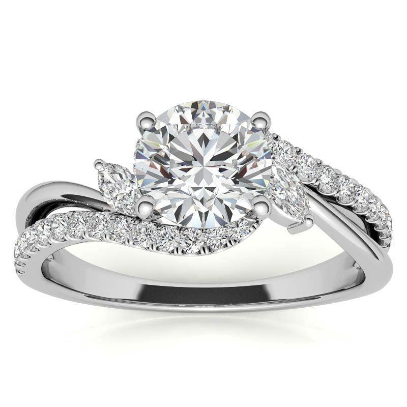 Round Double Band Bypass Moissanite 3-Stone Ring