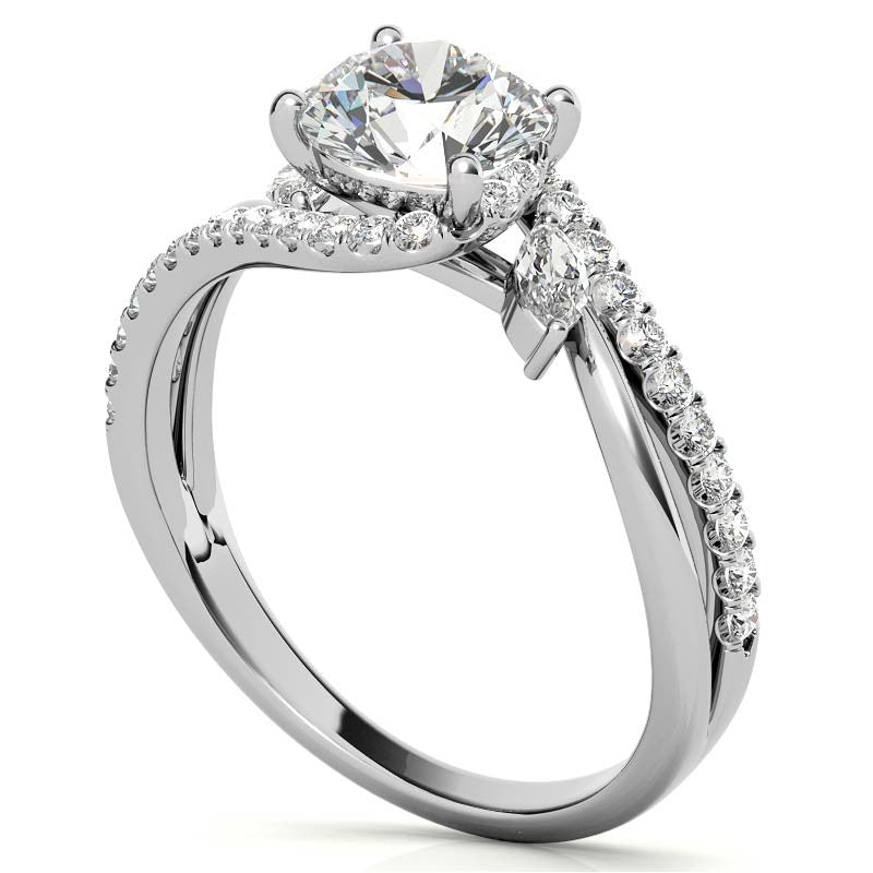 Round Double Band Bypass Moissanite 3-Stone Ring