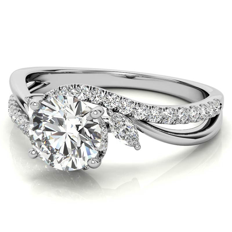 Round Double Band Bypass Moissanite 3-Stone Ring