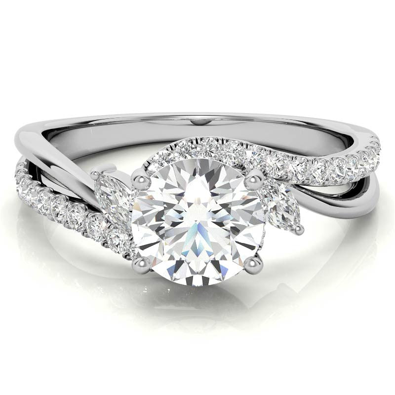 Round Double Band Bypass Moissanite 3-Stone Ring