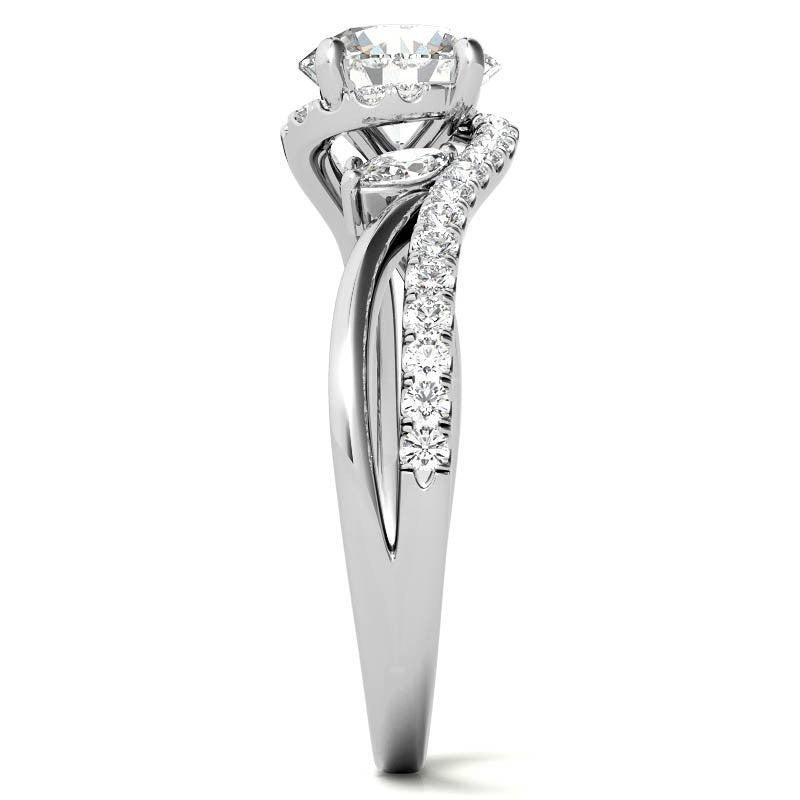 Round Double Band Bypass Moissanite 3-Stone Ring