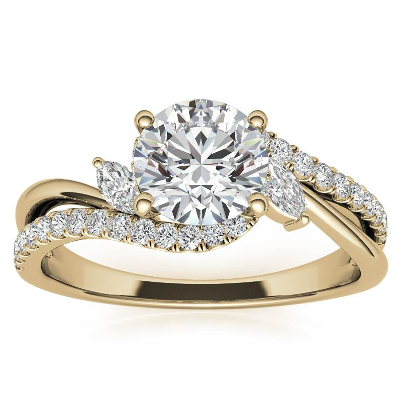 Round Double Band Bypass Moissanite 3-Stone Ring