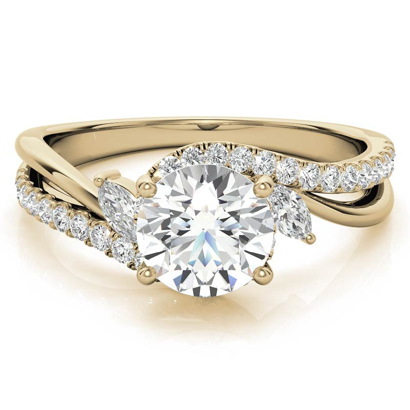 Round Double Band Bypass Moissanite 3-Stone Ring