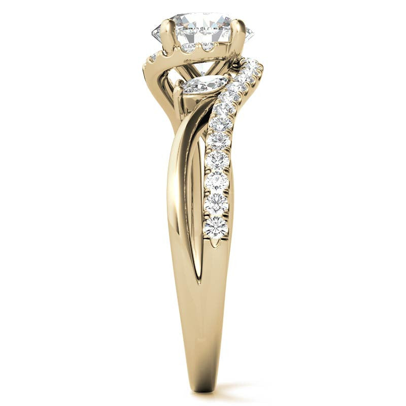 Round Double Band Bypass Moissanite 3-Stone Ring