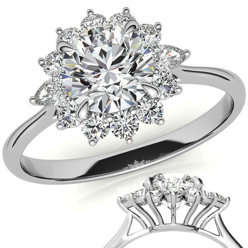 Round and Pear Halo Moissanite Engagement Ring
