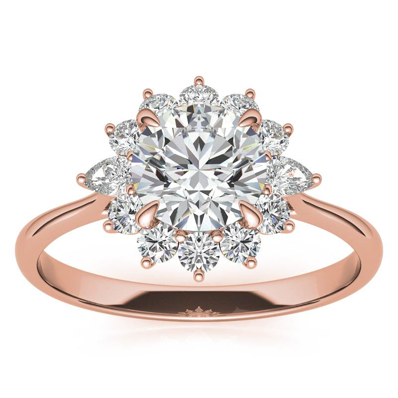 Round and Pear Halo Moissanite Engagement Ring