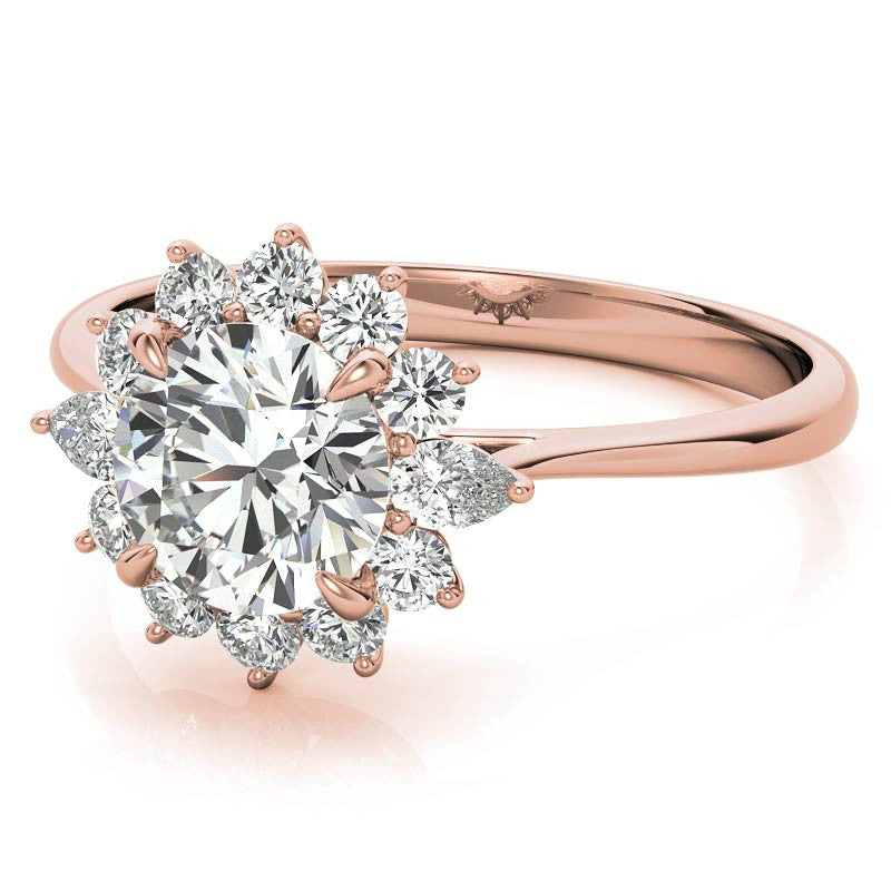 Round and Pear Halo Moissanite Engagement Ring
