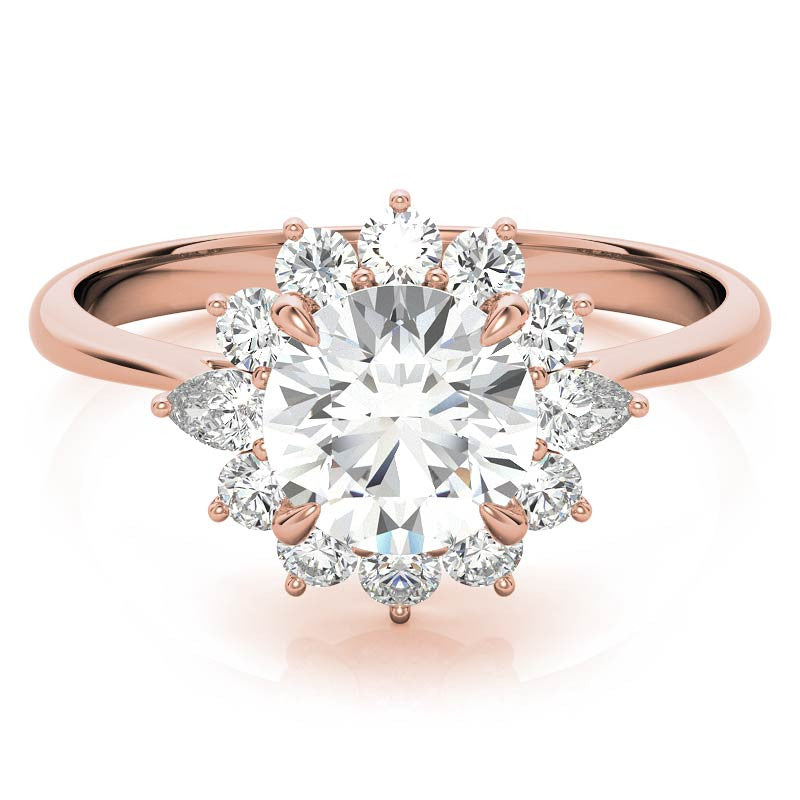 Round and Pear Halo Moissanite Engagement Ring