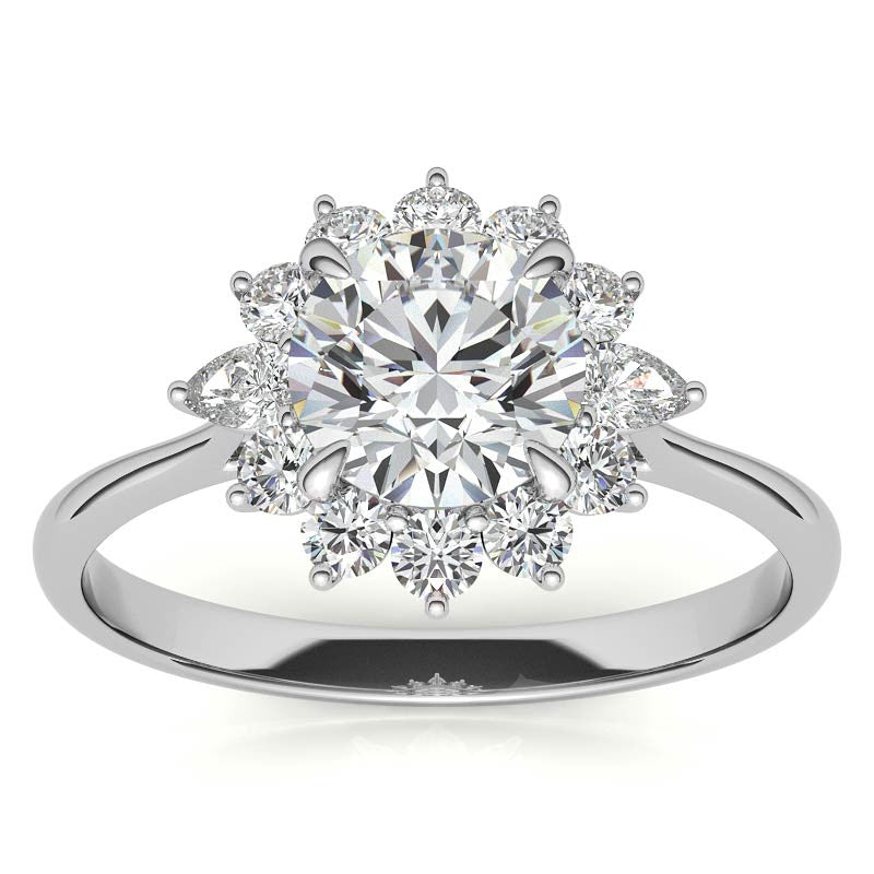 Round and Pear Halo Moissanite Engagement Ring