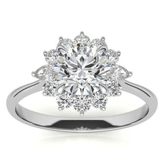 Round and Pear Halo Moissanite Engagement Ring