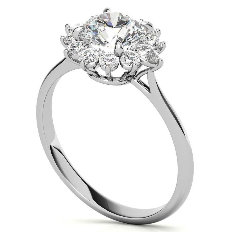Round and Pear Halo Moissanite Engagement Ring