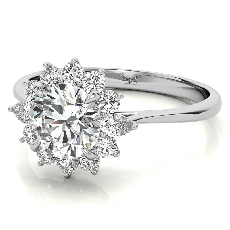 Round and Pear Halo Moissanite Engagement Ring
