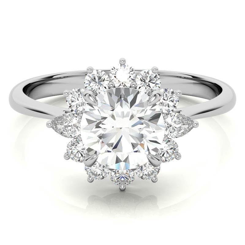 Round and Pear Halo Moissanite Engagement Ring