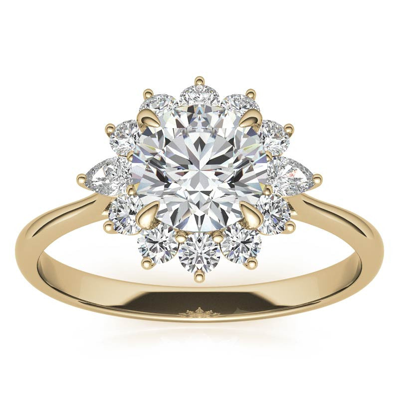Round and Pear Halo Moissanite Engagement Ring
