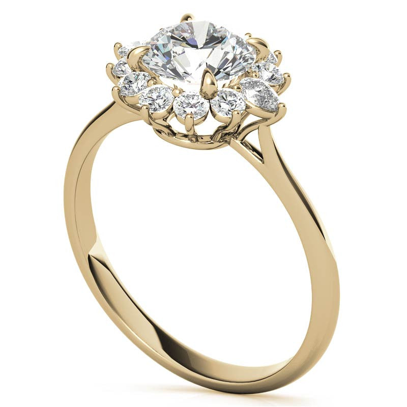 Round and Pear Halo Moissanite Engagement Ring