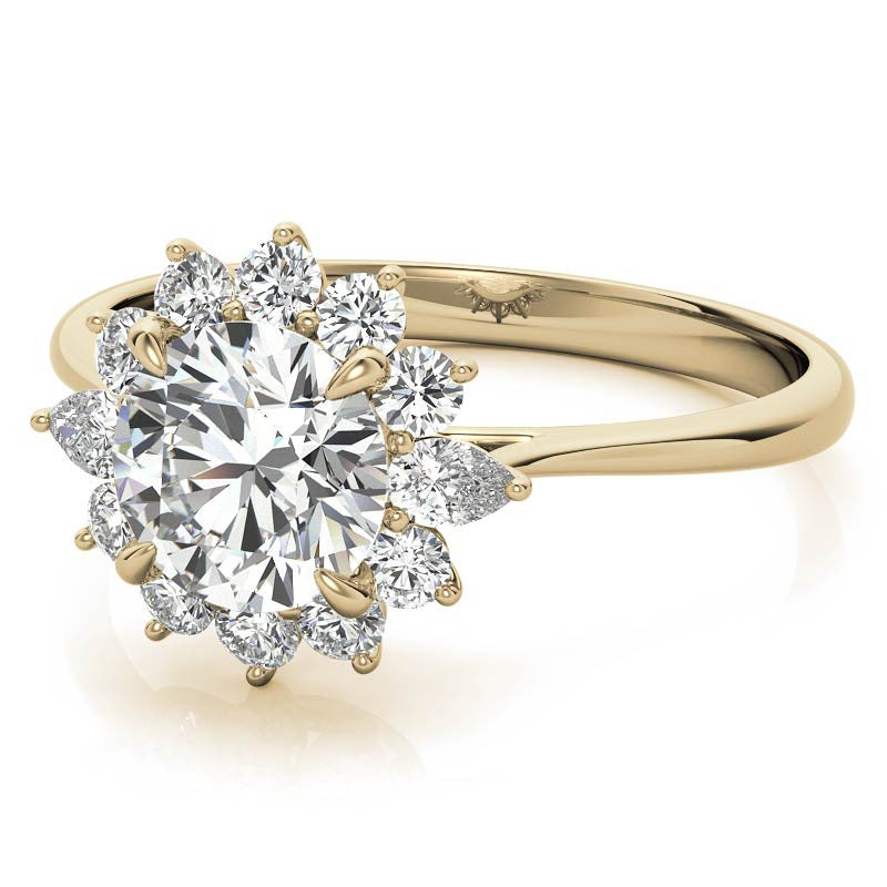 Round and Pear Halo Moissanite Engagement Ring