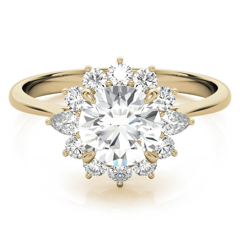 Round and Pear Halo Moissanite Engagement Ring
