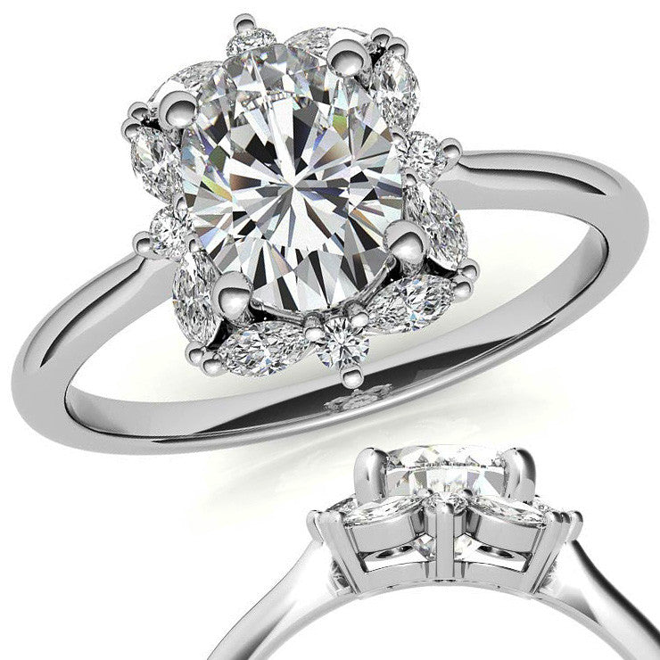 Oval and Marquise Halo Moissanite Engagement Ring