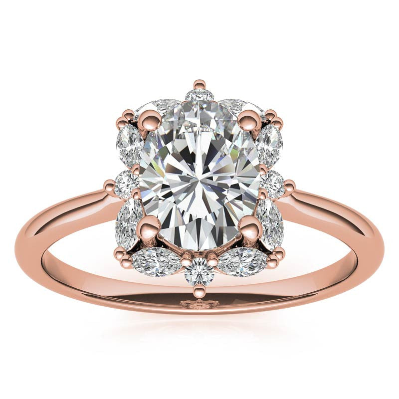 Oval and Marquise Halo Moissanite Engagement Ring
