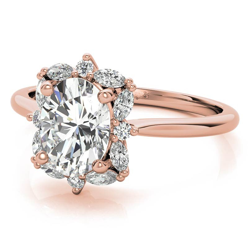 Oval and Marquise Halo Moissanite Engagement Ring