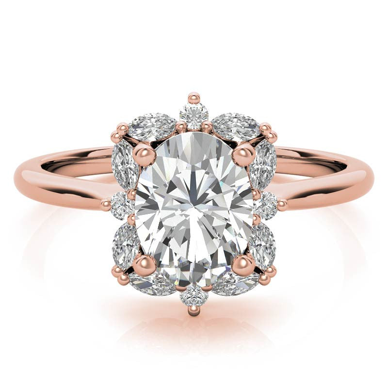 Oval and Marquise Halo Moissanite Engagement Ring