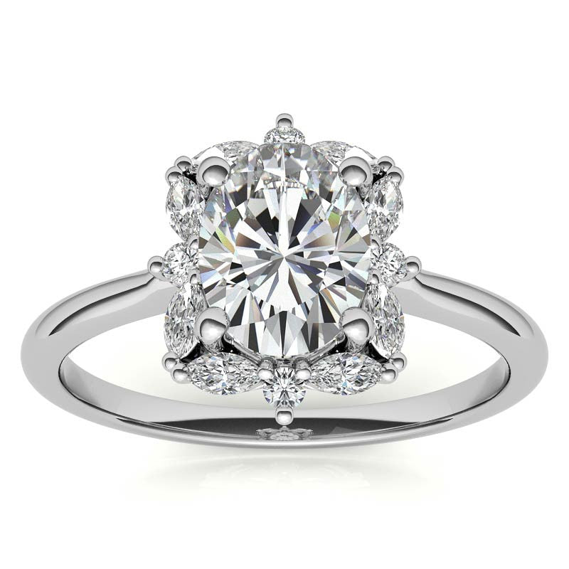 Oval and Marquise Halo Moissanite Engagement Ring