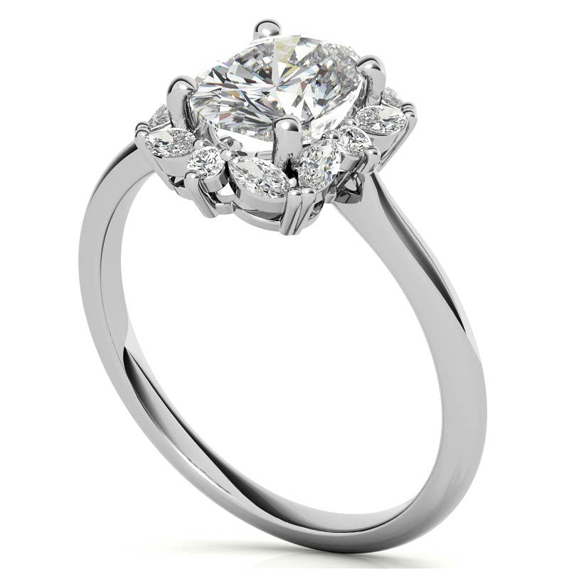Oval and Marquise Halo Moissanite Engagement Ring