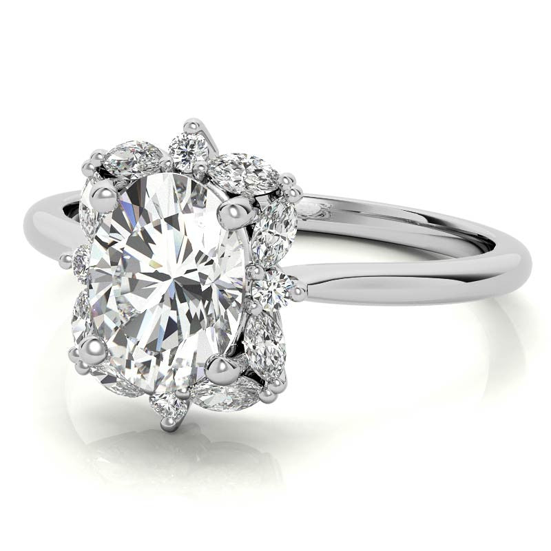 Oval and Marquise Halo Moissanite Engagement Ring