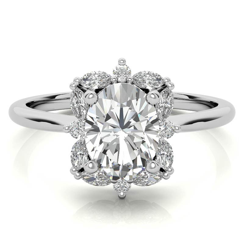Oval and Marquise Halo Moissanite Engagement Ring