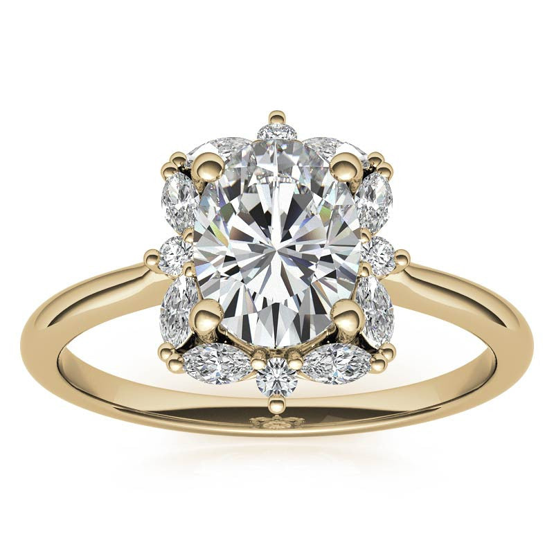 Oval and Marquise Halo Moissanite Engagement Ring
