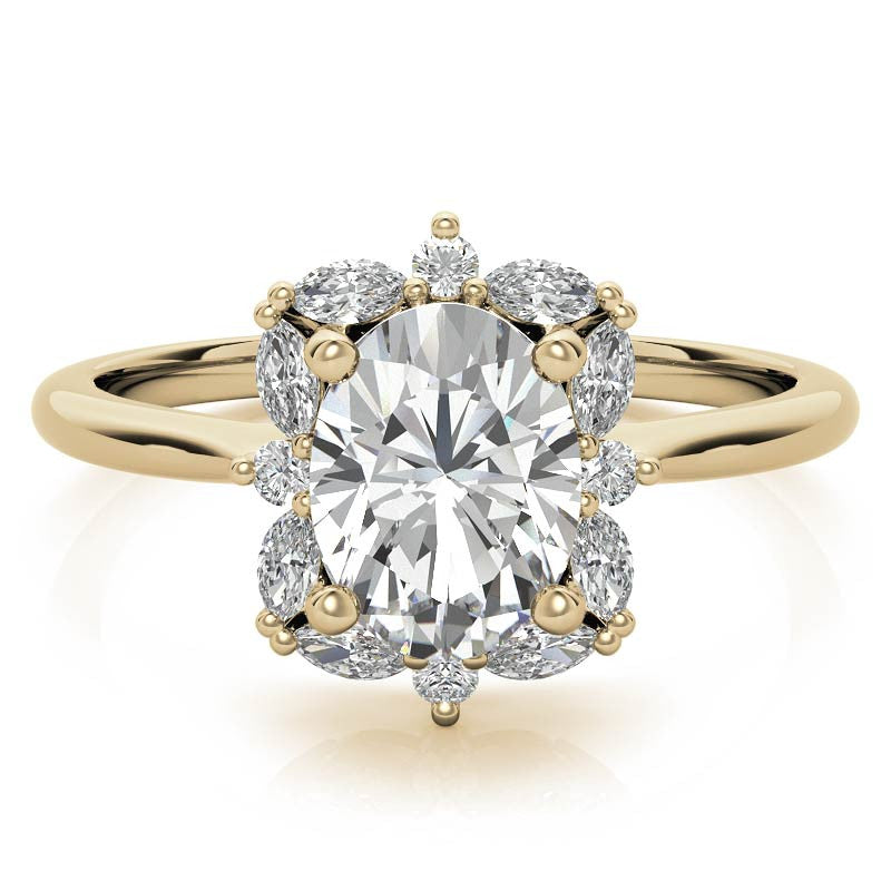 Oval and Marquise Halo Moissanite Engagement Ring