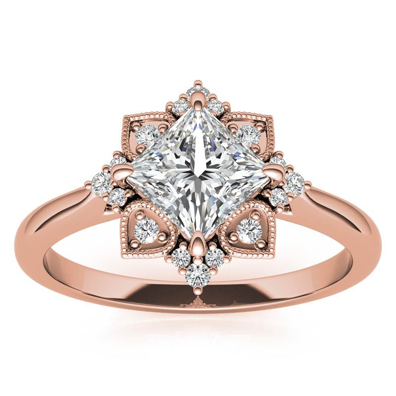 Kite-Set Princess Antique Halo Moissanite Engagement Ring