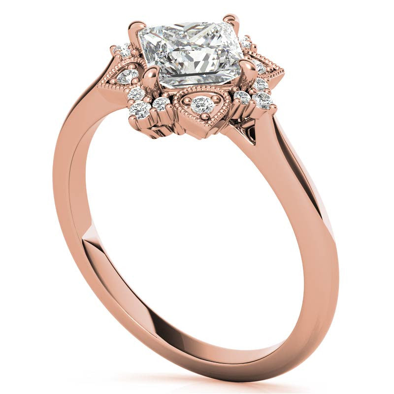 Kite-Set Princess Antique Halo Moissanite Engagement Ring