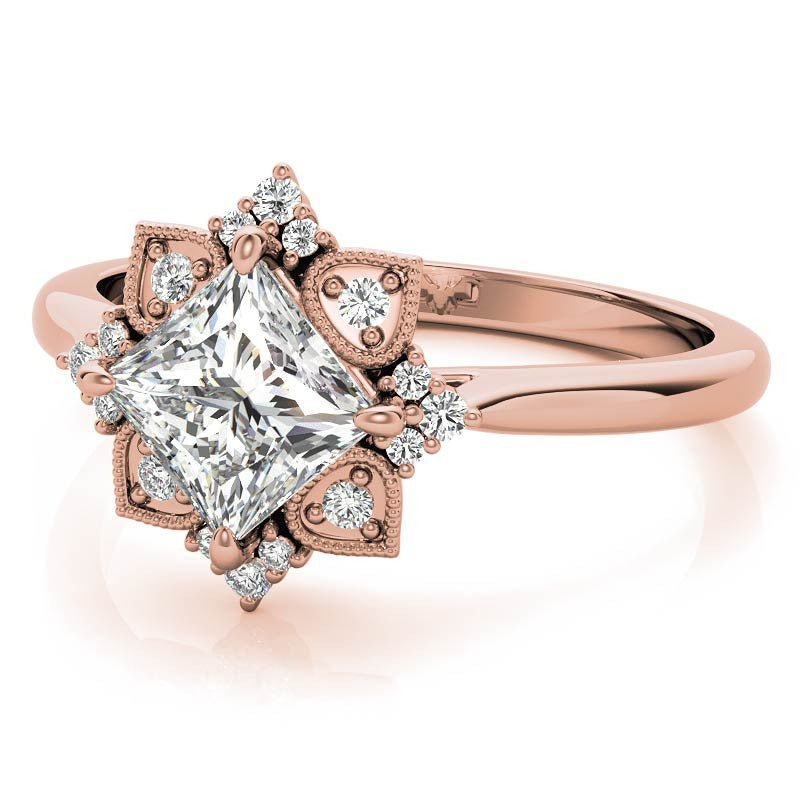 Kite-Set Princess Antique Halo Moissanite Engagement Ring