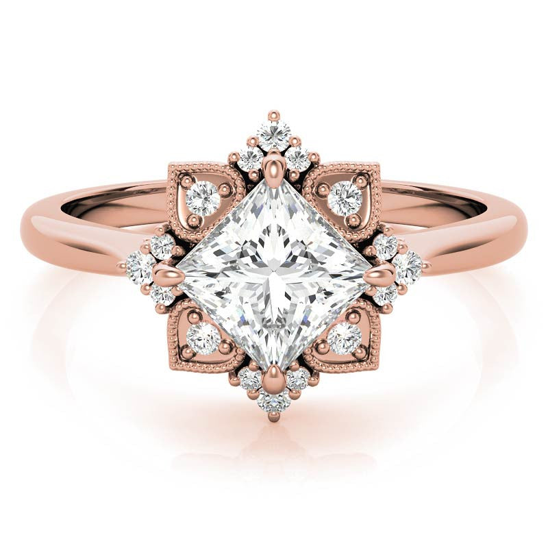 Kite-Set Princess Antique Halo Moissanite Engagement Ring