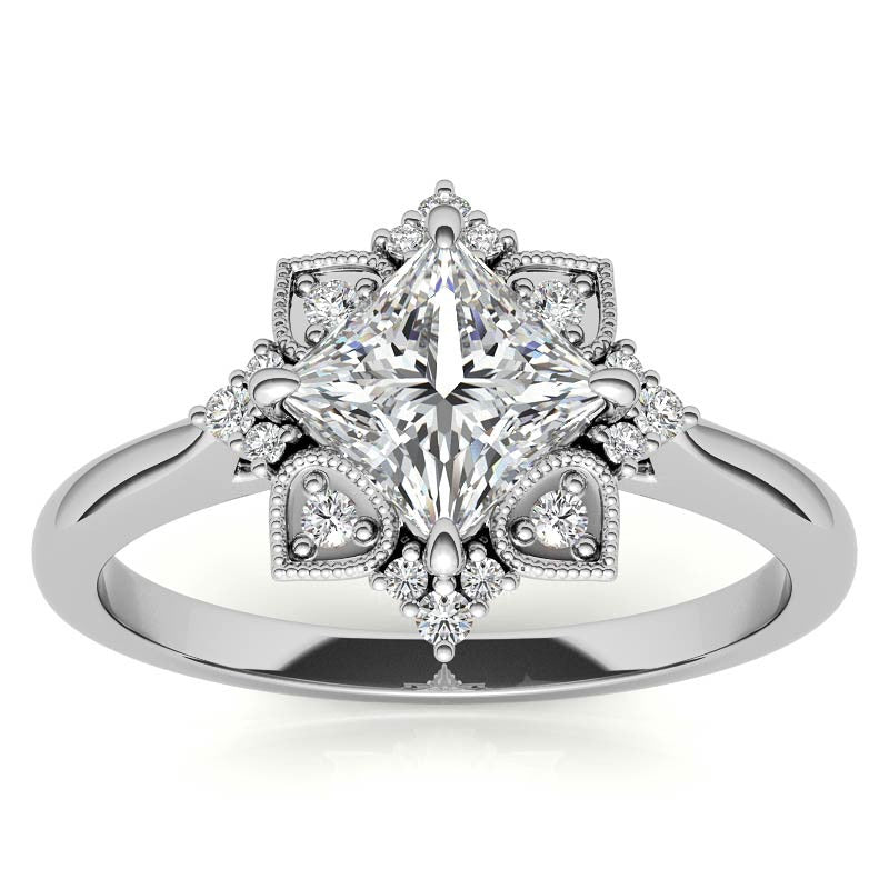 Kite-Set Princess Antique Halo Moissanite Engagement Ring