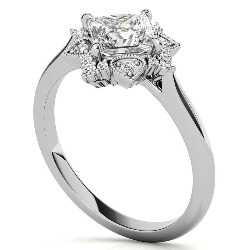 Kite-Set Princess Antique Halo Moissanite Engagement Ring