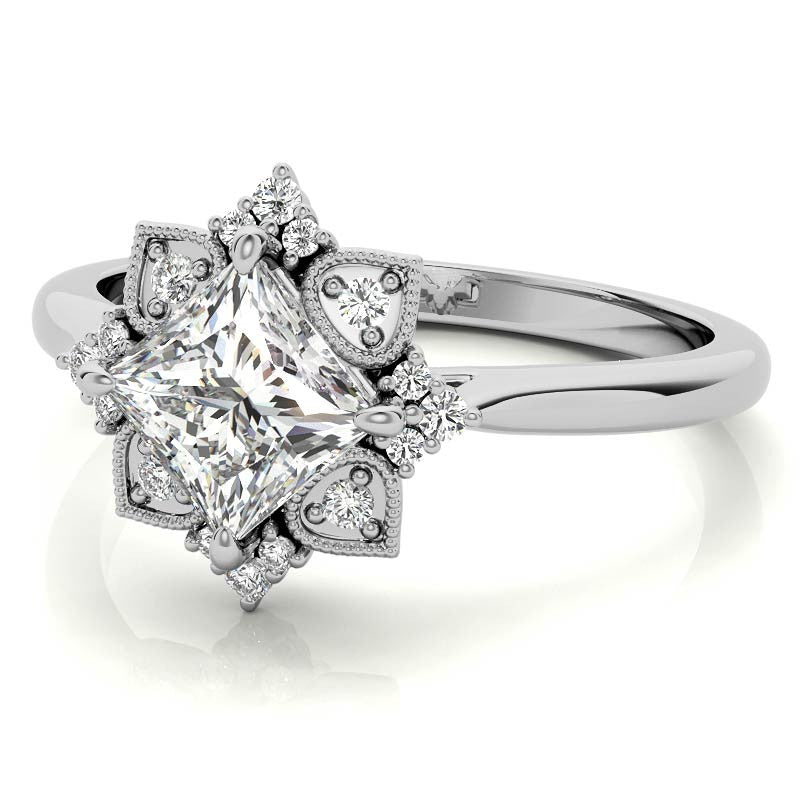 Kite-Set Princess Antique Halo Moissanite Engagement Ring