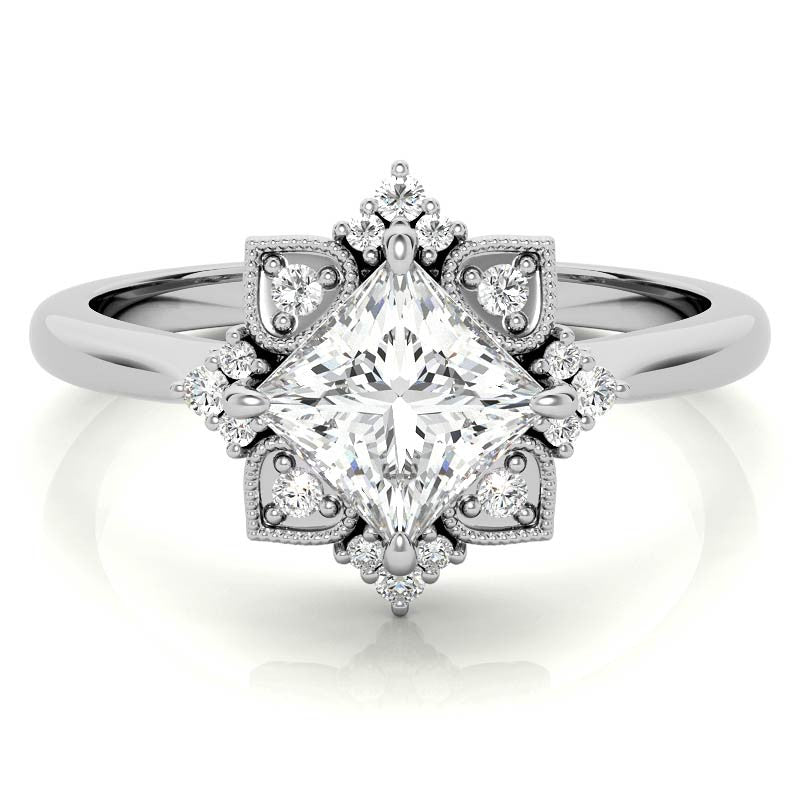 Kite-Set Princess Antique Halo Moissanite Engagement Ring