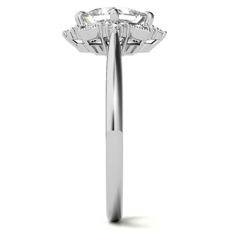 Kite-Set Princess Antique Halo Moissanite Engagement Ring